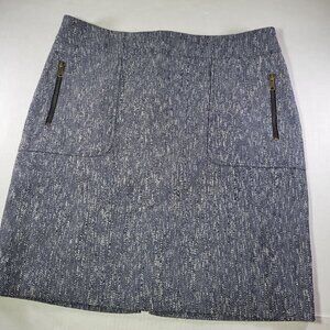 Ann Taylor Women Front Pockets & Back Zip Closure Blue/White Tweed Skirt Size 12